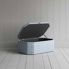Hexagonal Storage Ottoman in Square Deal Cotton, Blue Brown With Open Lid For Storage - By NiX