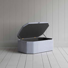 Storage Ottoman in Ticking Cotton, Aqua Brown With Open Lid - NiX By Nicola Harding & Co.