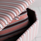 Open Lid Closeup of Hither Hexagonal Storage Ottoman in Slow Lane Cotton Linen, Berry - Nicola Harding