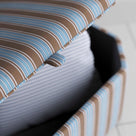 Open Lid Closeup of Storage Ottoman in Regatta Cotton, Blue - Nicola Harding