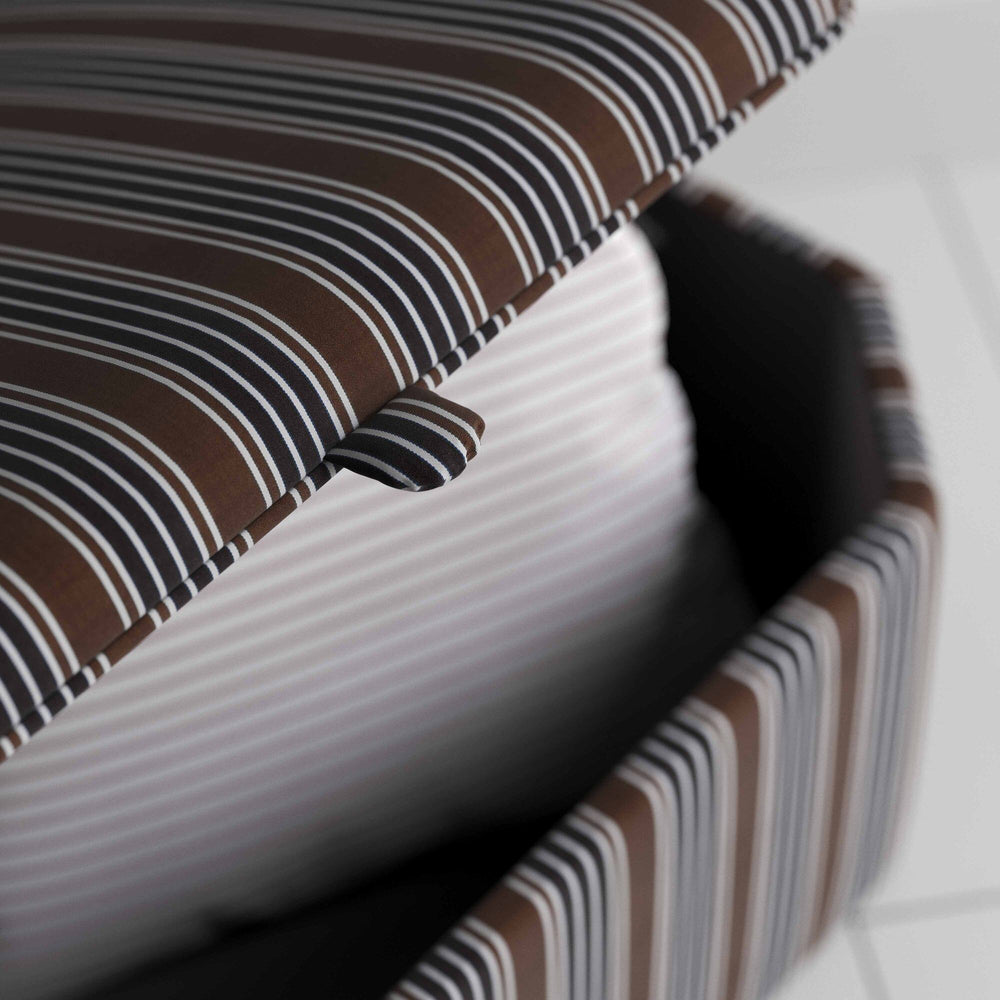 Open Lid Closeup of Storage Ottoman in Regatta Cotton, Charcoal - Nicola Harding