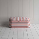 Front View of Hexagonal Storage Ottoman in Slow Lane Cotton Linen, Berry - Nicola Harding