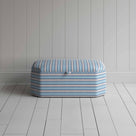 Front View of Hexagonal Storage Ottoman in Slow Lane Cotton Linen, Blue - By NiX