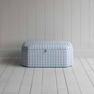 Front View of Hexagonal Storage Ottoman in Square Deal Cotton, Blue Brown - By NiX