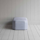 Side View of Hexagonal Storage Ottoman in Ticking Cotton, Aqua Brown - NiX By Nicola Harding & Co.
