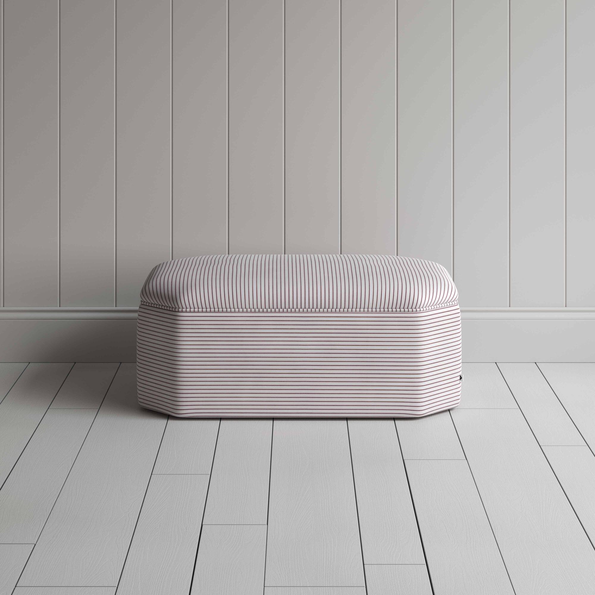  Front View of Ottoman in Ticking Cotton, Berry - By NiX 