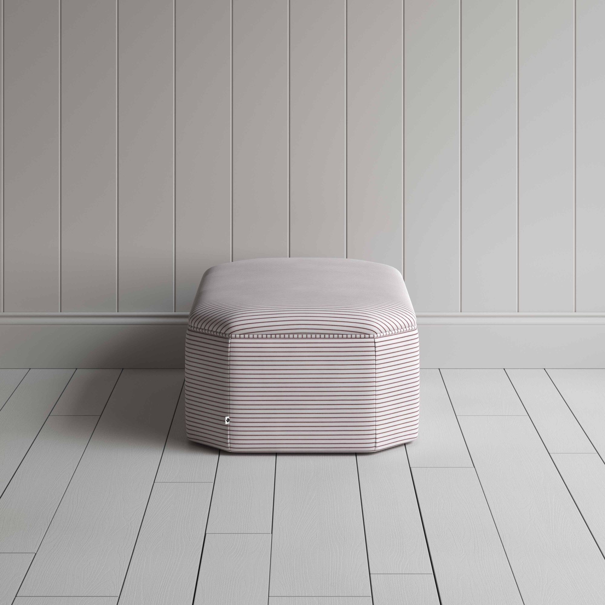  Side View of Ottoman in Ticking Cotton, Berry - NiX 