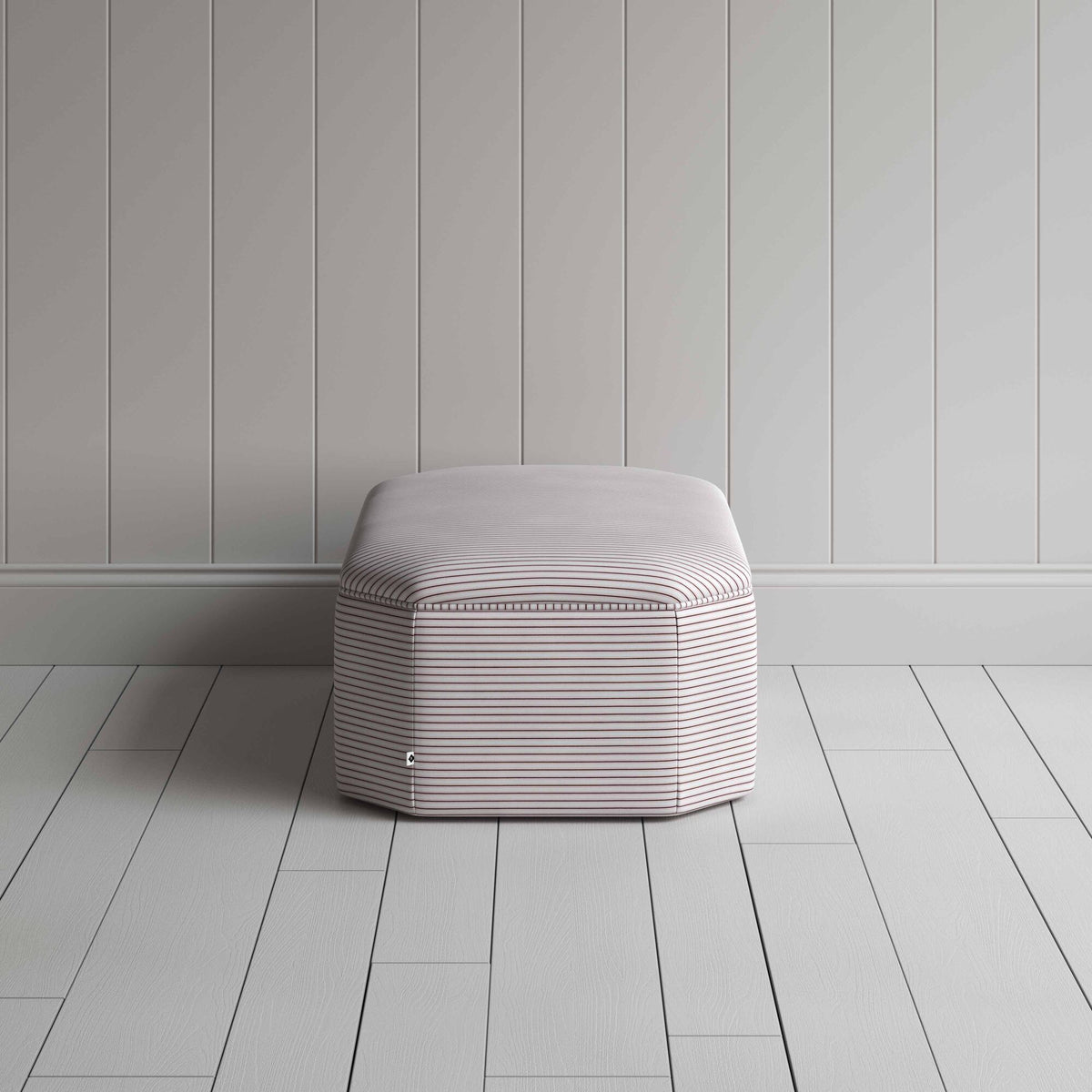 Side View of Ottoman in Ticking Cotton, Berry - NiX