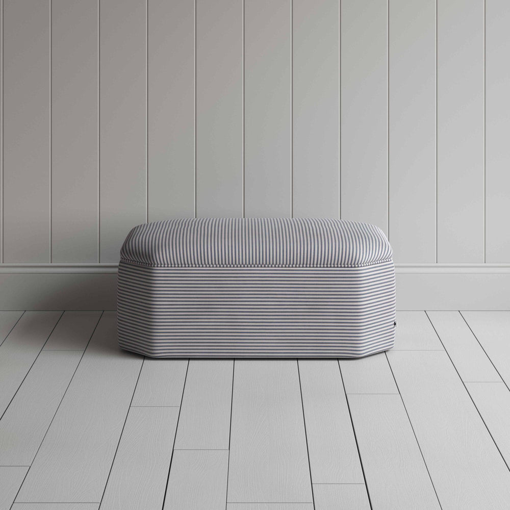 Front View of Ottoman in Ticking Cotton, Blue Brown - By NiX