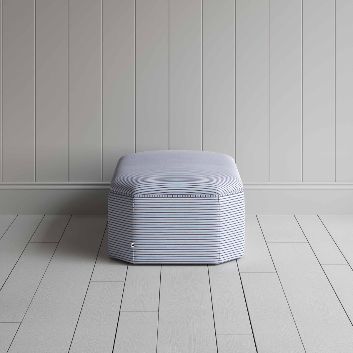 Side View of Ottoman in Ticking Cotton, Aqua Brown - NiX