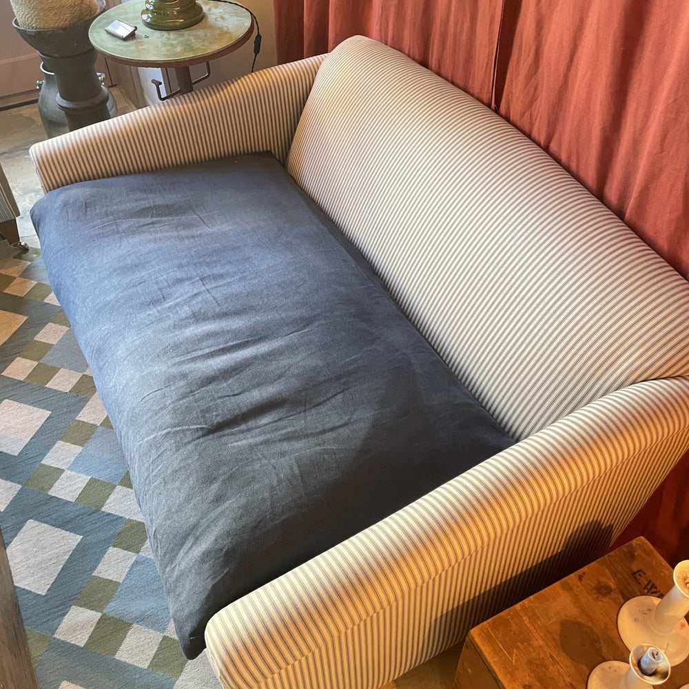  End-of-the-Line - Comfort Zone 3 Seater Sofa in Ticking Blue Brown Frame & Laidback Linen Midnight Seat 