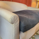 End-of-the-Line - Comfort Zone 3 Seater Sofa in Ticking Blue Brown Frame & Laidback Linen Midnight Seat