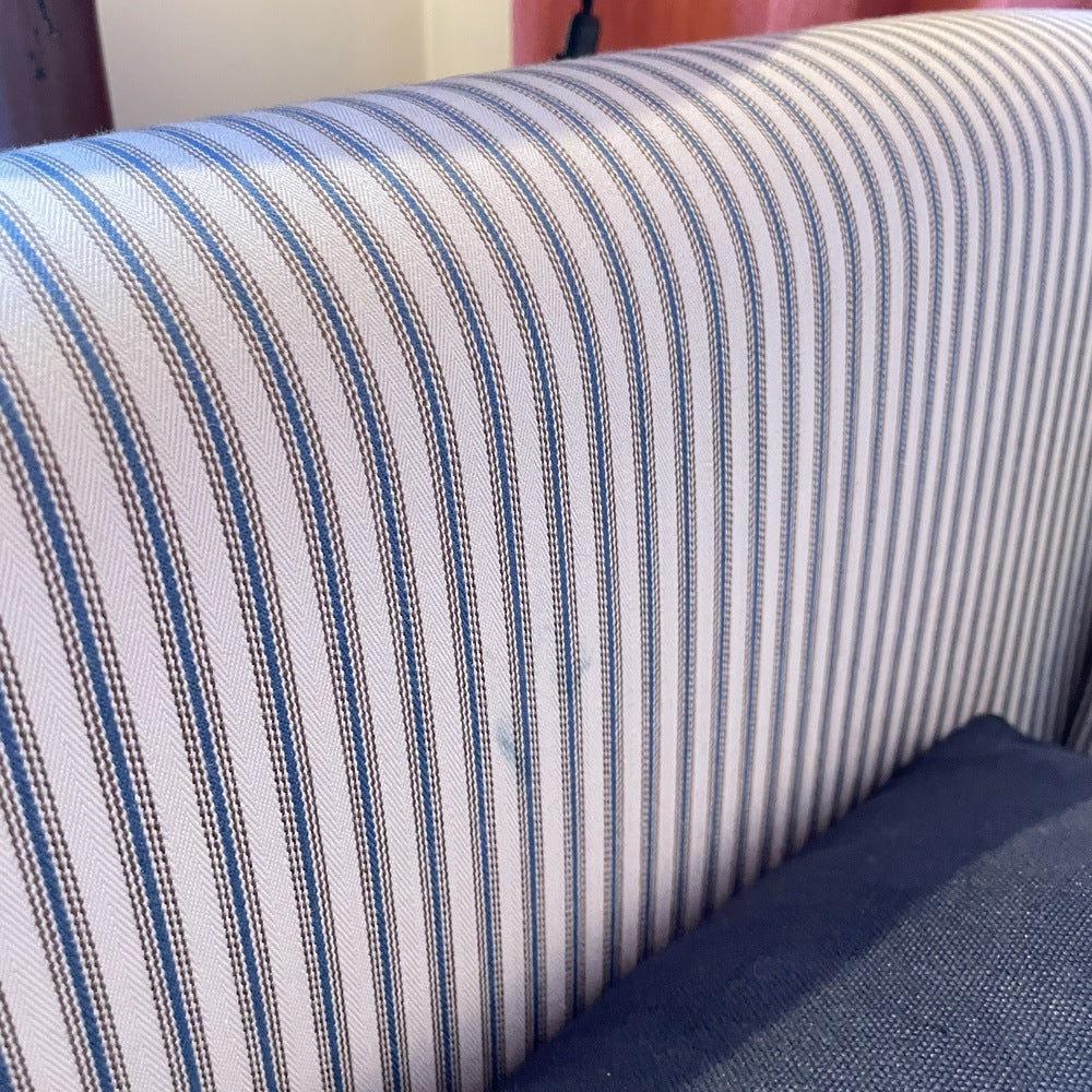  End-of-the-Line - Comfort Zone 3 Seater Sofa in Ticking Blue Brown Frame & Laidback Linen Midnight Seat 