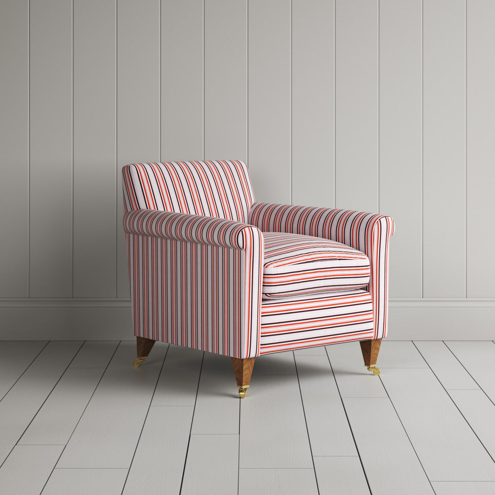 Idler Armchair in Slow Lane Cotton Linen, Berry - Nicola Harding