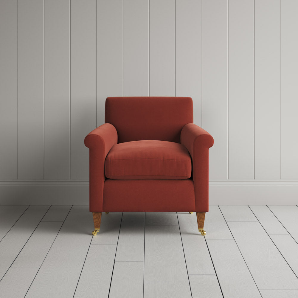 Front View of Idler Armchair in Intelligent Velvet Sienna