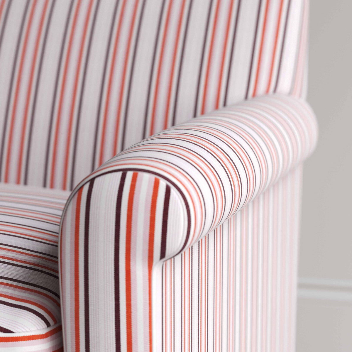 Close-up of the Berry cotton linen upholstered arm by Nicola Harding.