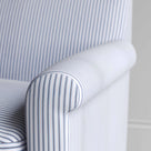 Idler 4 Seater Sofa in Ticking Cotton, Aqua Brown, Arm Design Closeup - NiX