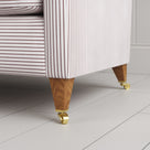 NiX Seating Furniture in Ticking Cotton, Berry, Round Wooden Foot Closeup - By NiX