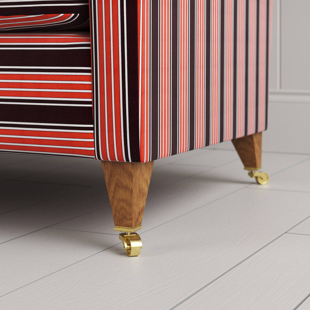  Wooden feet with wheels close-up of Idler 4 Seater Sofa in Regatta Cotton, Flame 
