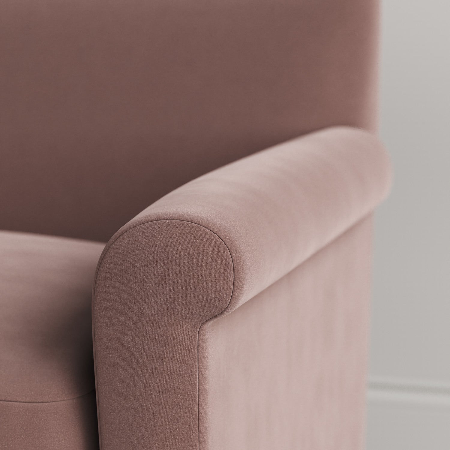  Arm View of Idler Armchair in Intelligent Velvet Dusky Pink 