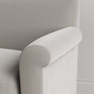 Close-up of the tailored armrest on the Moonstone velvet Idler by Nix.
