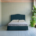 image of Cloud Nine Upholstered Bed in Intelligent Velvet Aegean with Kick Pleat Valance