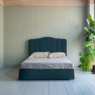 Cloud Nine Upholstered Bed in Intelligent Velvet Aegean with Ruffled Valance Front-View.