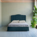 image of Cloud Nine Upholstered Bed in Intelligent Velvet Aegean with Kick Pleat Valance