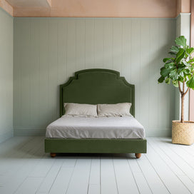 Seventh Heaven Upholstered Bed in Intelligent Velvet Juniper without Valance Front-View.