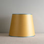  Humbug Straight Empire Paper Lamp Shade in Mustard with Blue Trim, Beautiful Closeup - Nicola Harding 