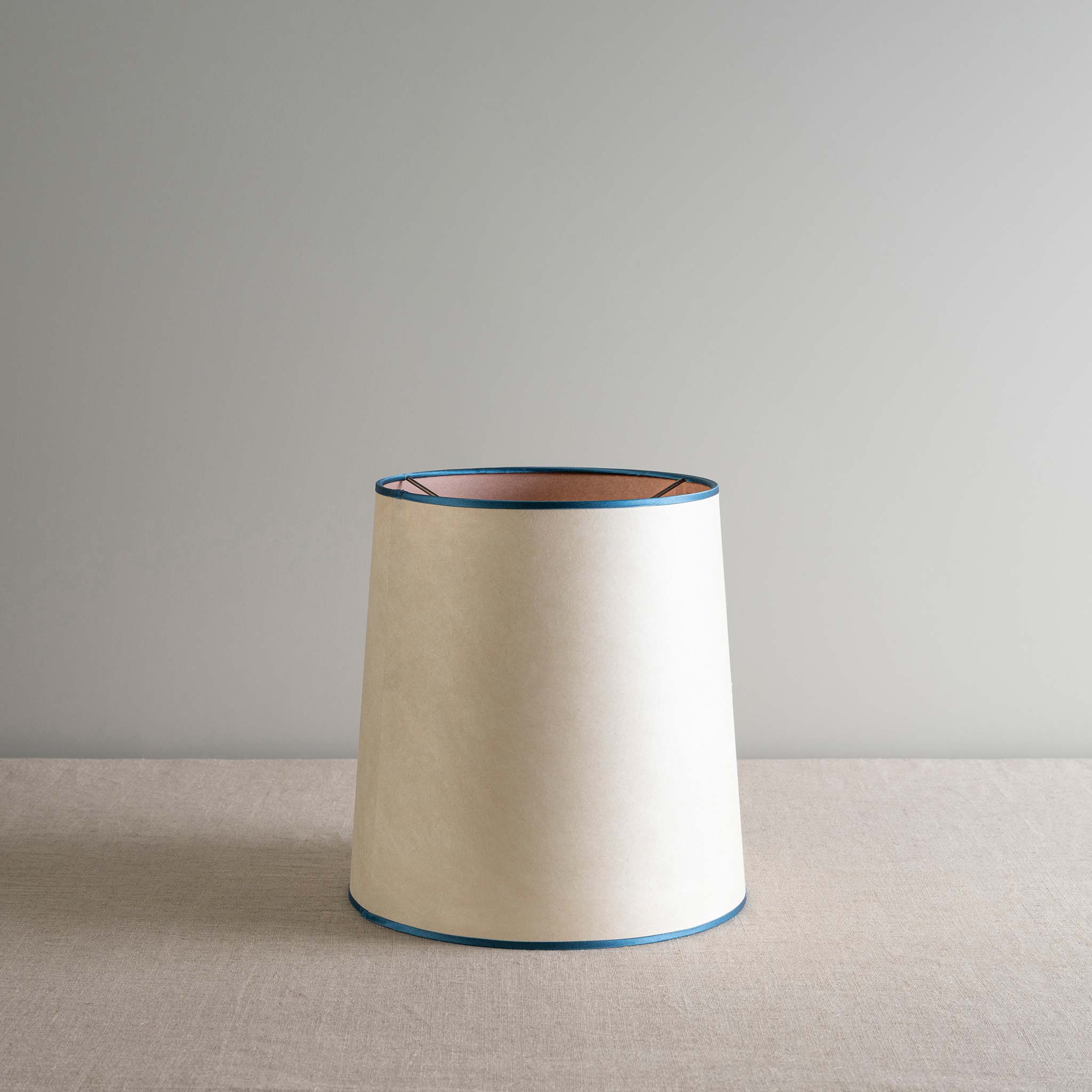  Rise Straight Empire Lamp Shade in Soft White with Peacock Blue Trim - By NiX 
