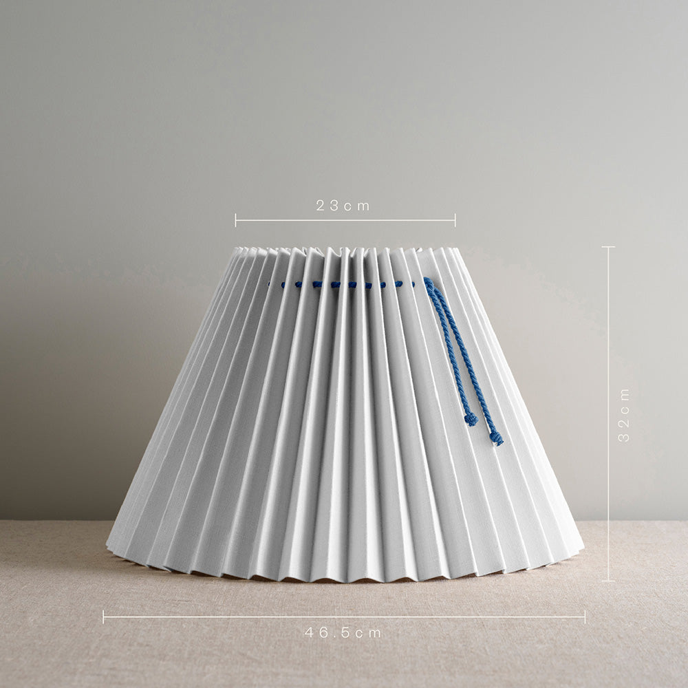  Measurement in 'cm' of Sunburst Concertina Natural Pleat Lamp Shade with Peacock Blue Cord, Height 32cm, Top-Width 23cm, Bottom-Width 46.5cm - By NiX 