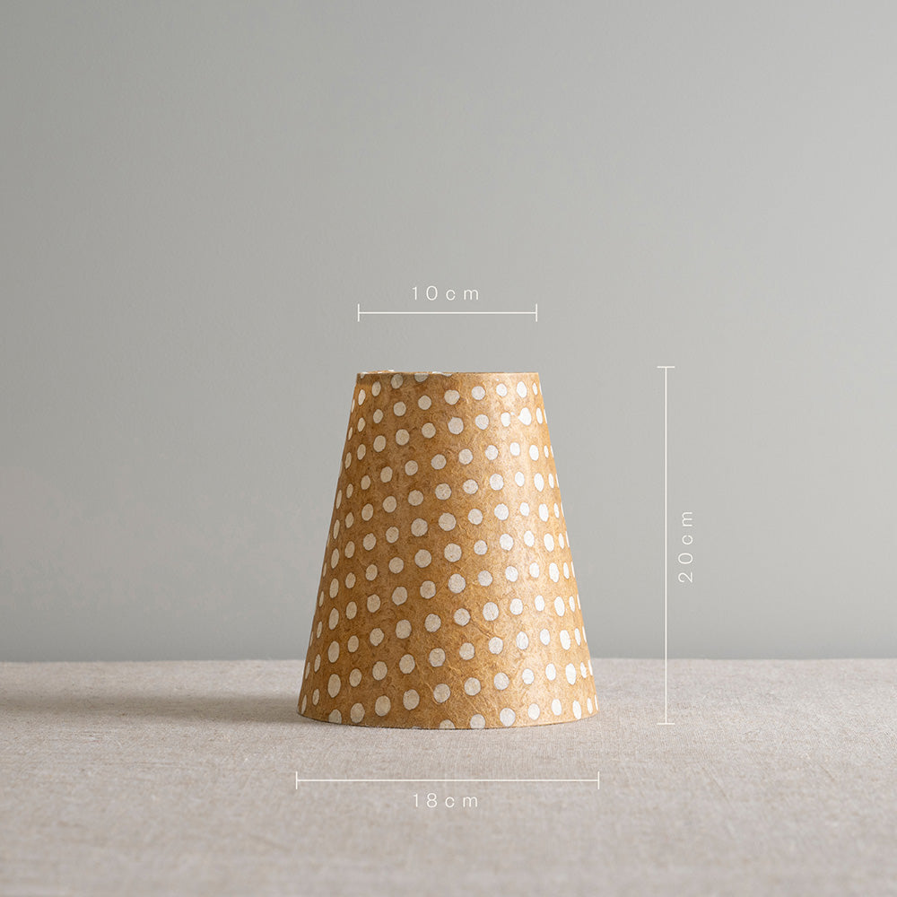  Measurement in 'cm' of To The Point Batik Paper Empire Lamp Shade in Spotty Dotty Tan, Height 20cm, Top-Width 10m, Bottom-Width 18cm - By NiX 
