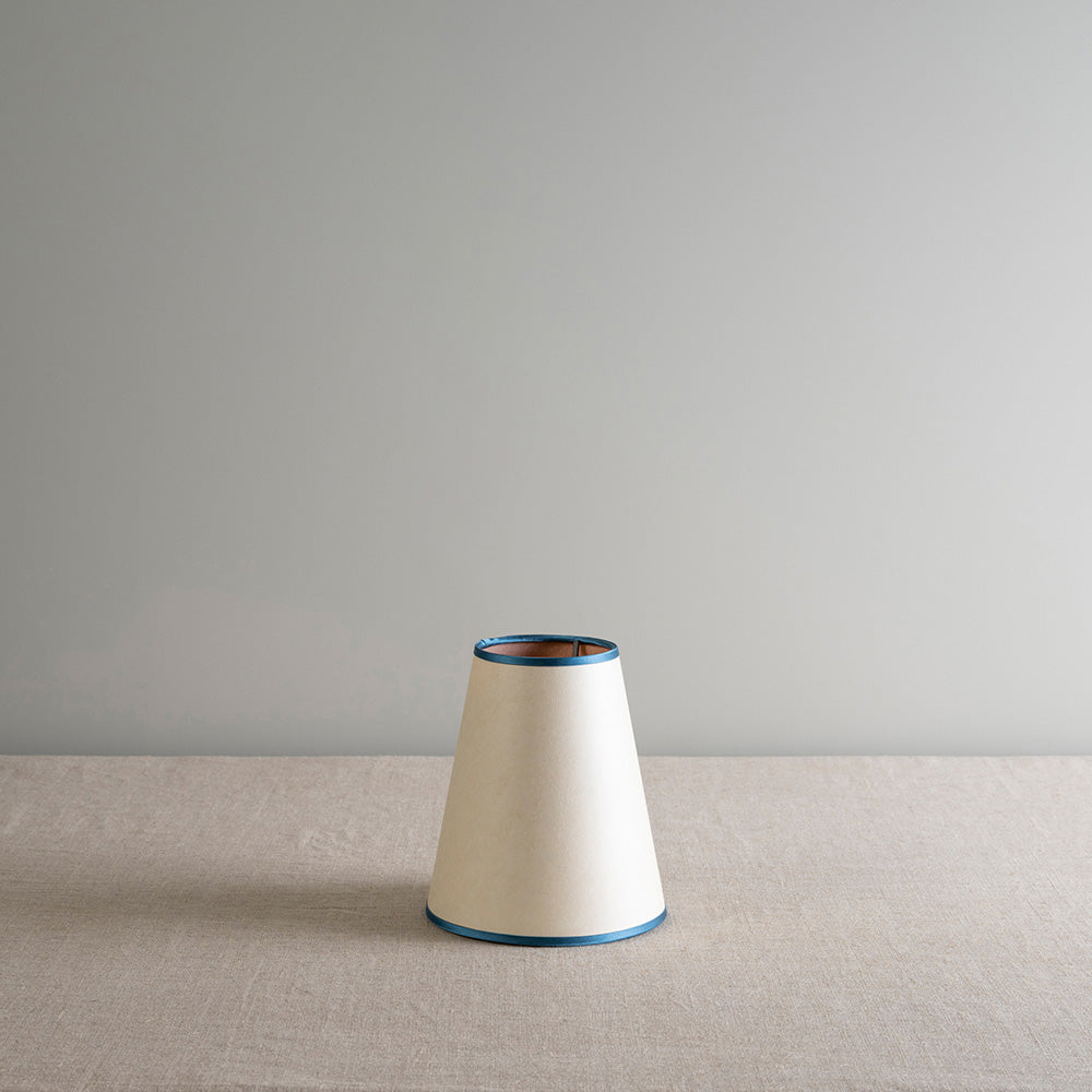 To The Point Paper Empire Lamp Shade in Soft White with Peacock Blue Trim - By NiX