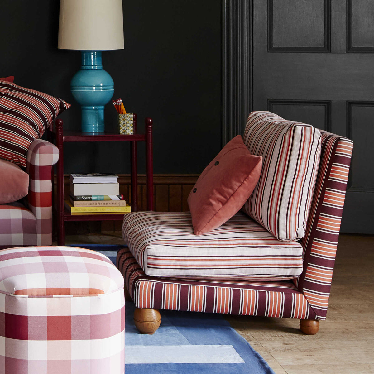 Perch Armchair styled in a living room with other Nicola Harding furniture