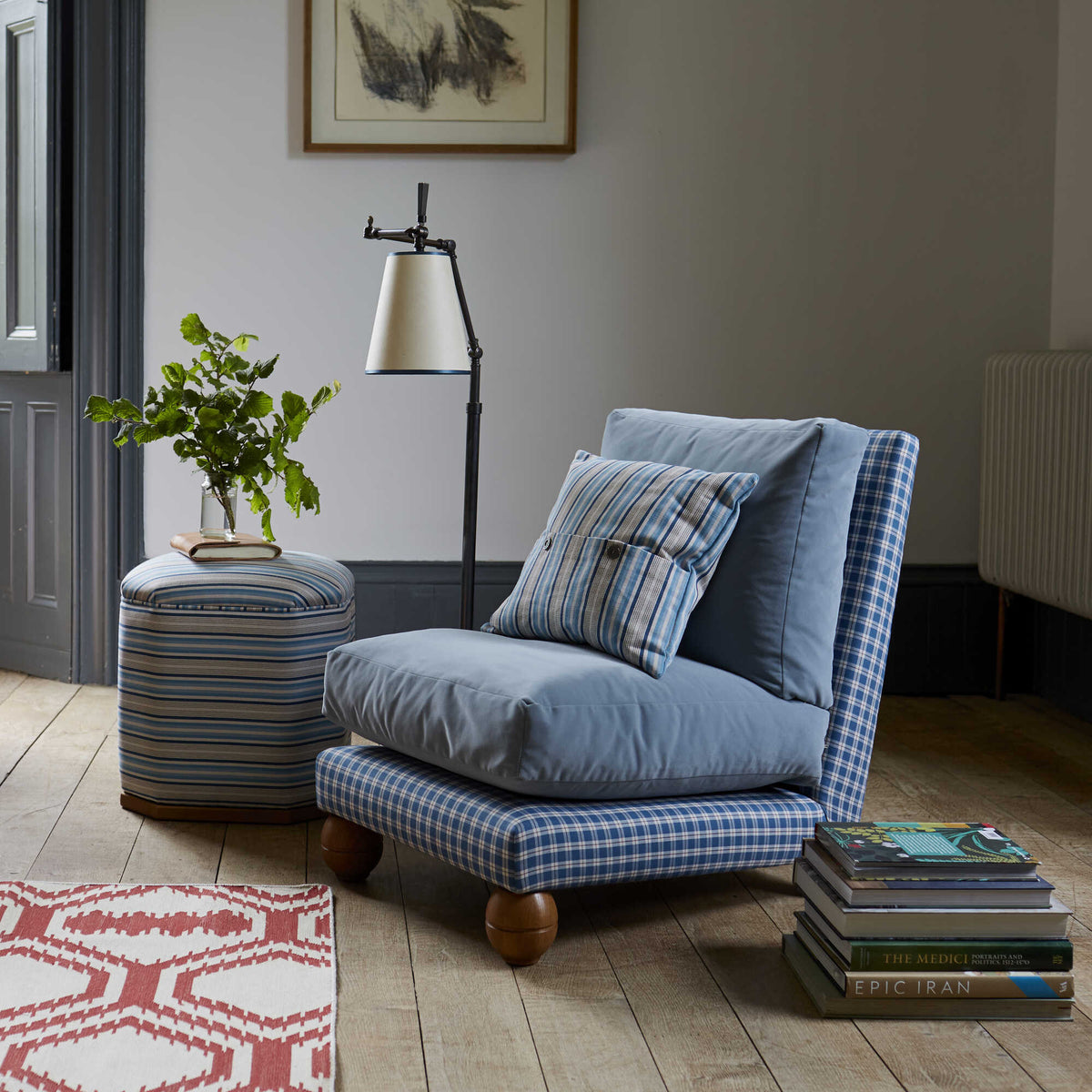 Perch Armchair Styled with matching ottoman and cushion by NiX interiors