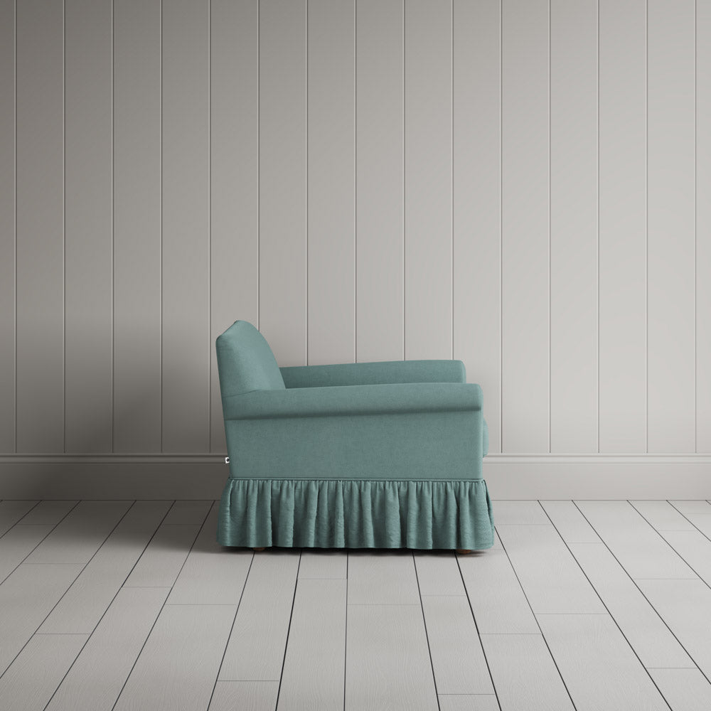  Side View of Curtain Call Love Seat in Laidback Linen Cerulean 