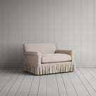 Curtain Call Love Seat skirted small sofa in laidback linen dove, angled view by NiX.
