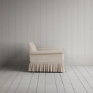 Curtain Call Love Seat in laidback linen dove, side profile view showing silhouette.