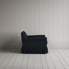 Curtain Call Love Seat in laidback linen midnight, side profile view showing silhouette