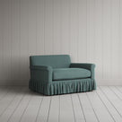 Curtain Call Love Seat skirted small sofa in laidback linen mineral, angled view by NiX.