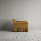 Curtain Call Love Seat in laidback linen ochre, side profile view showing silhouette.