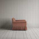 Curtain Call Love Seat in laidback linen roseberry, side profile view showing silhouette.