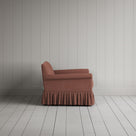 Curtain Call Love Seat in laidback linen sweet briar, side profile view showing silhouette.