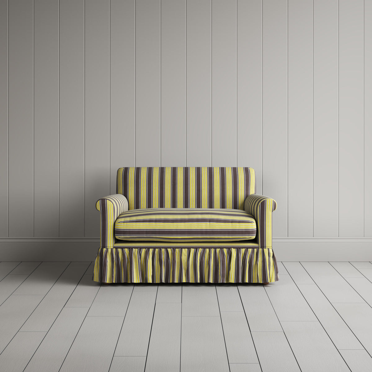 Front View of Curtain Call Love Seat in Regatta Cotton, Custard