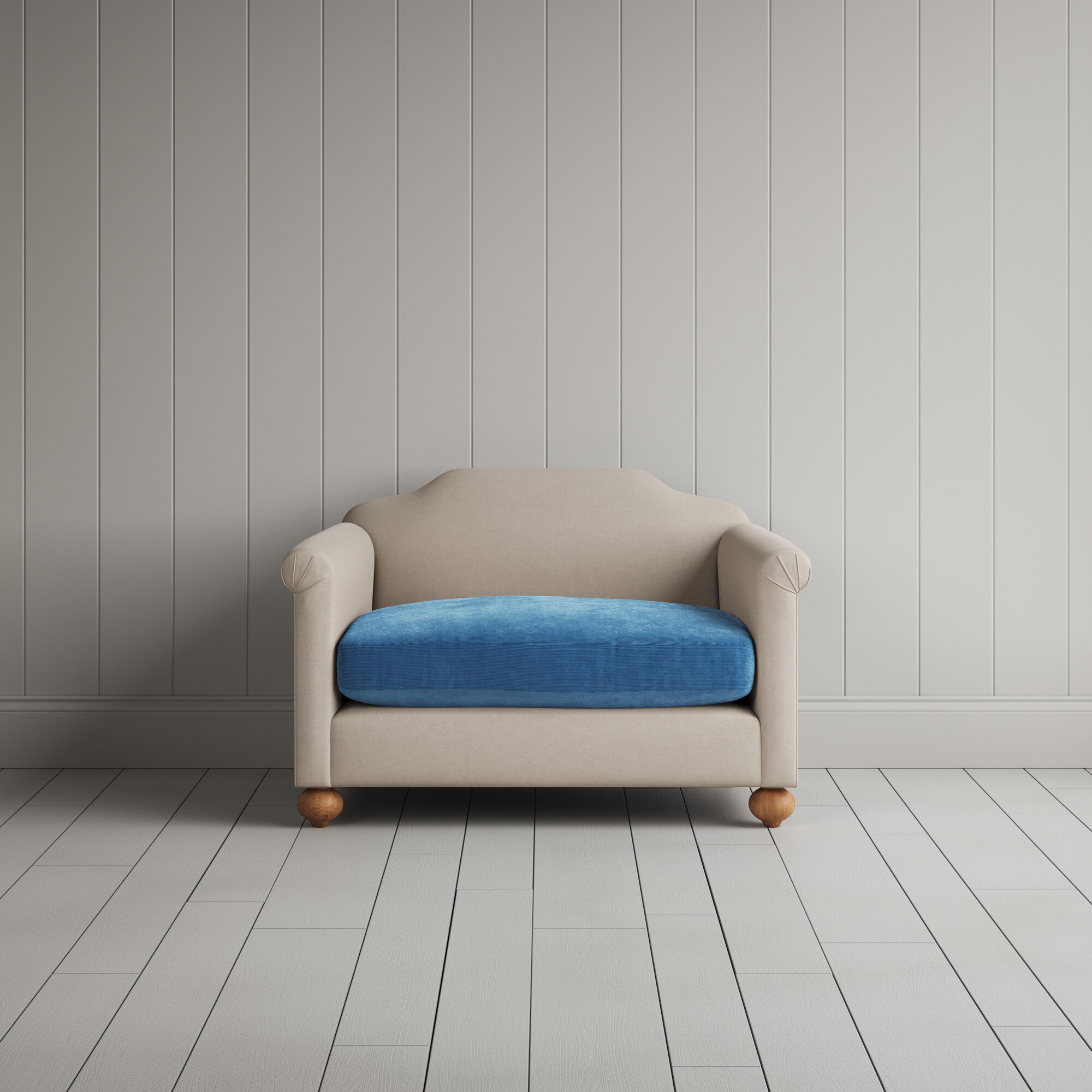  Dolittle Love Seat in Laidback Linen Dove Frame and Classic Corduroy Harbour Blue Seat 