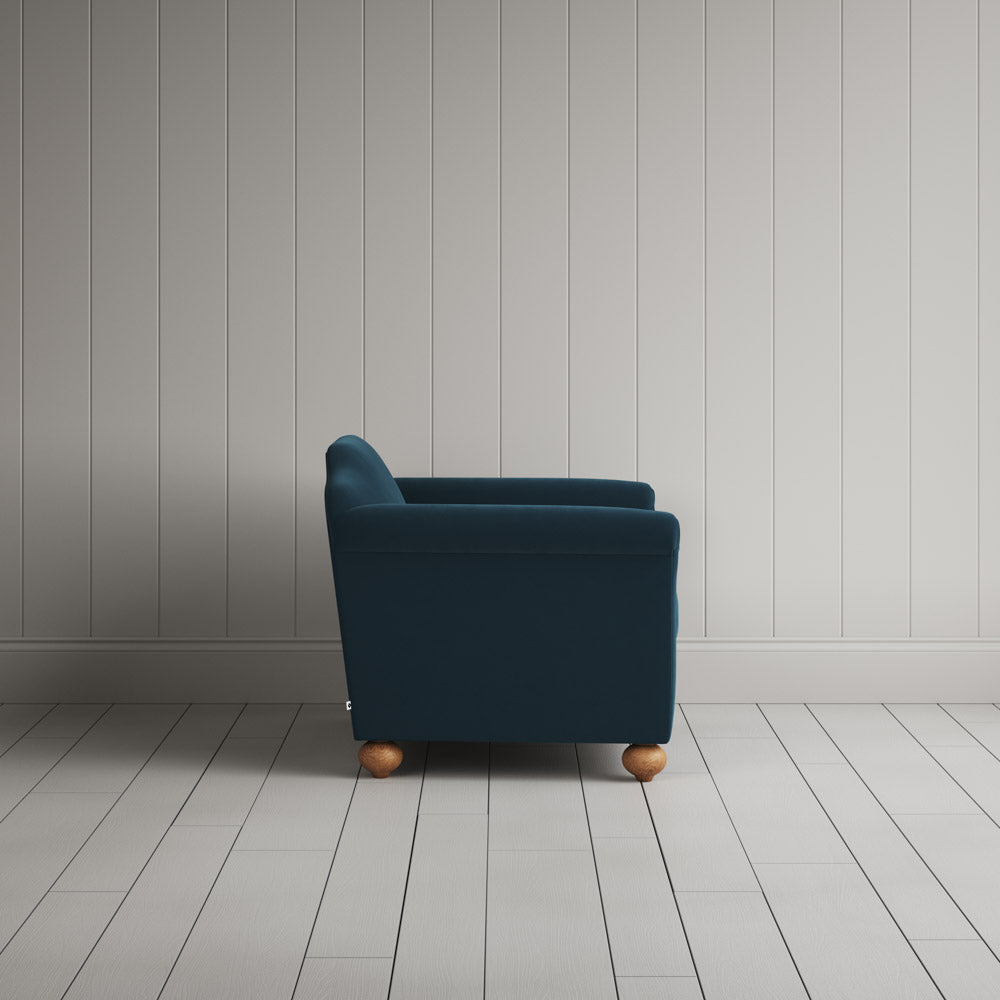  Side View of Dolittle Love Seat in Intelligent Velvet Aegean 
