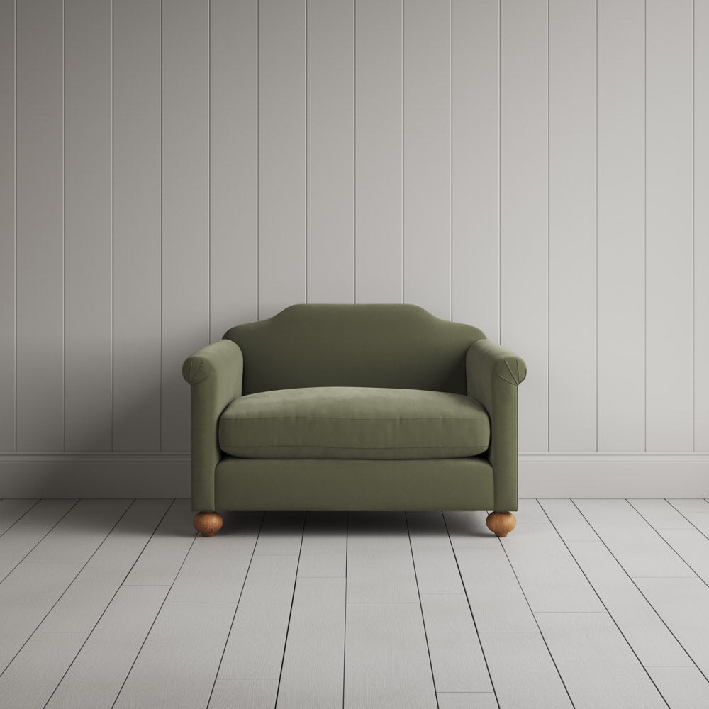 Front View of Dolittle Love Seat in Intelligent Velvet Green Tea