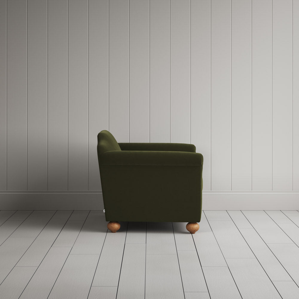 Side View of Dolittle Love Seat in Intelligent Velvet Juniper