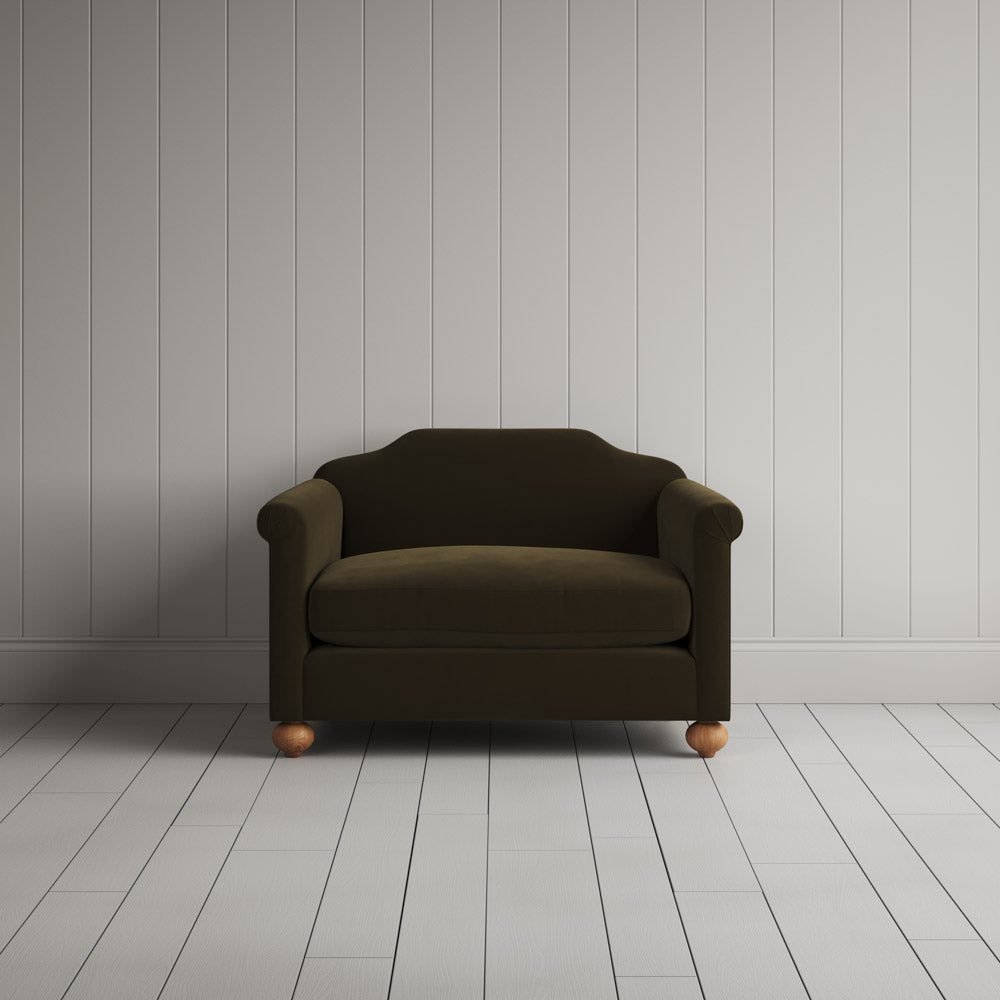 Front View of Dolittle Love Seat in Intelligent Velvet Seaweed